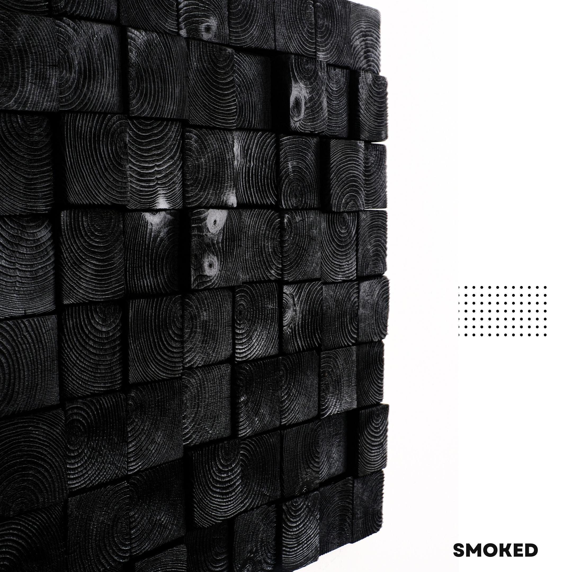 Smoked black wood wall sculpture by Artdesigna, modern wall art with textured, abstract wood design for contemporary interior decor.