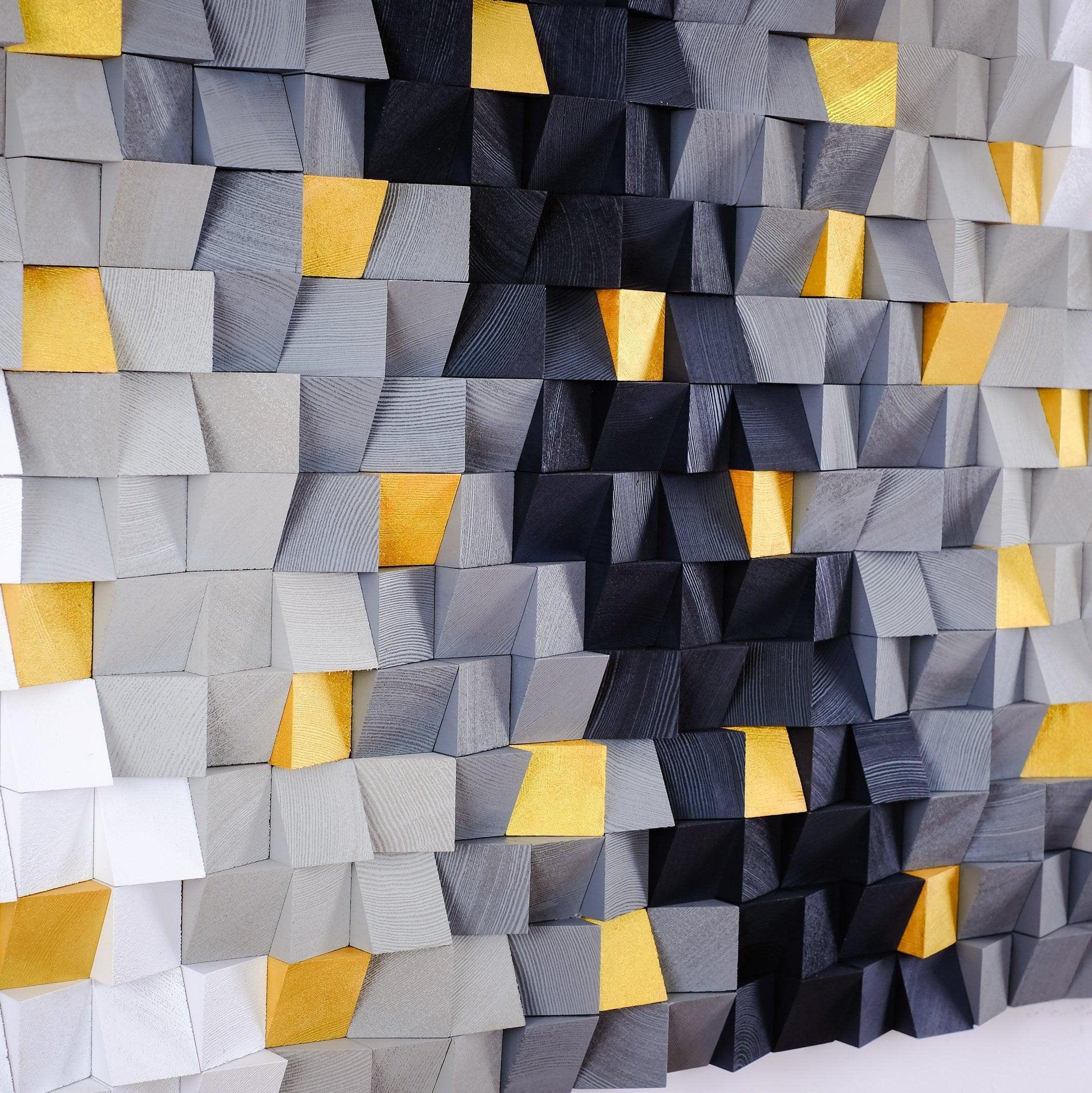 Golden Touchs wood wall sculpture by Artdesigna, featuring intricate carved wooden wall art with a golden finish.