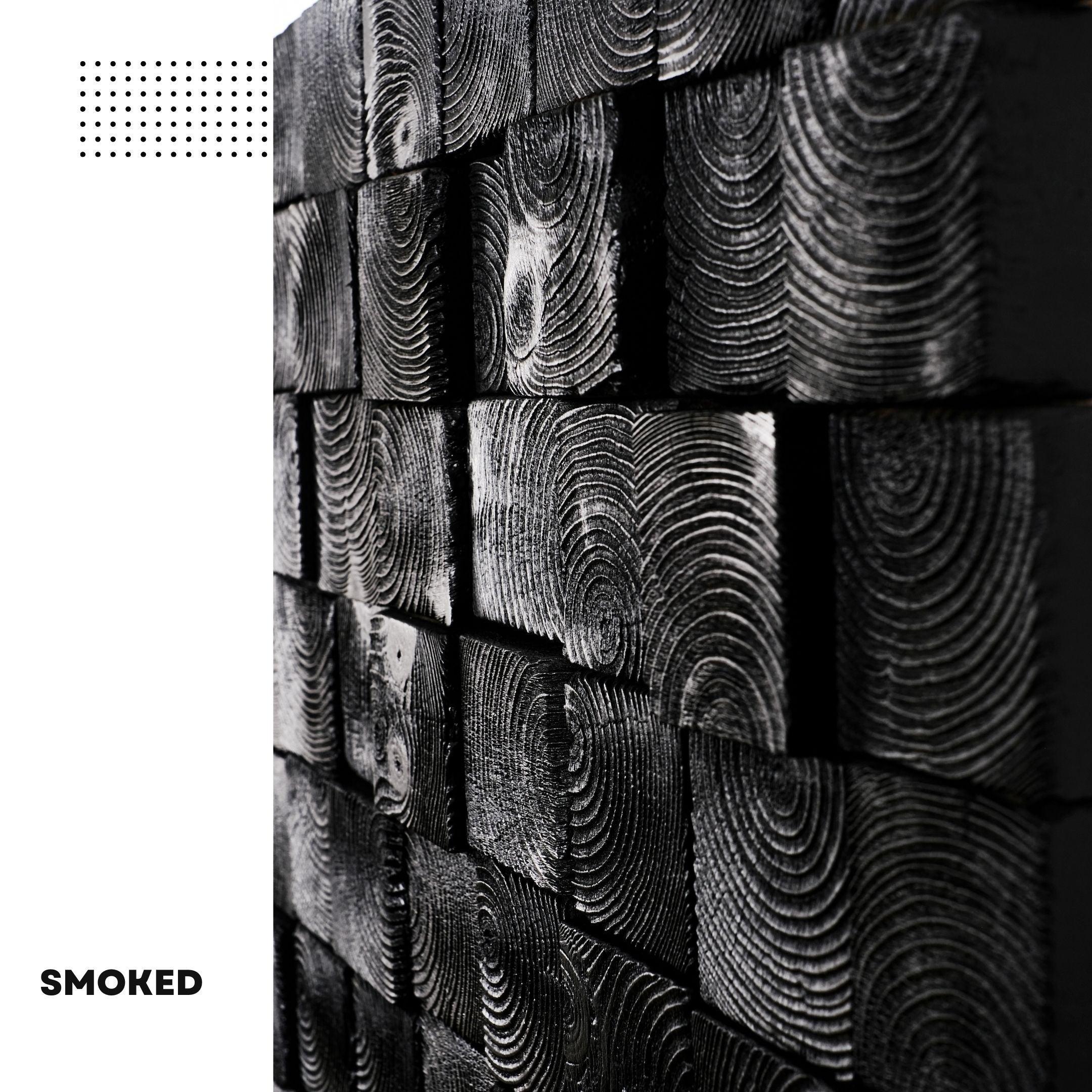 Smoked black wood wall sculpture by Artdesigna, modern abstract wall art piece with textured wood design for interior decor.