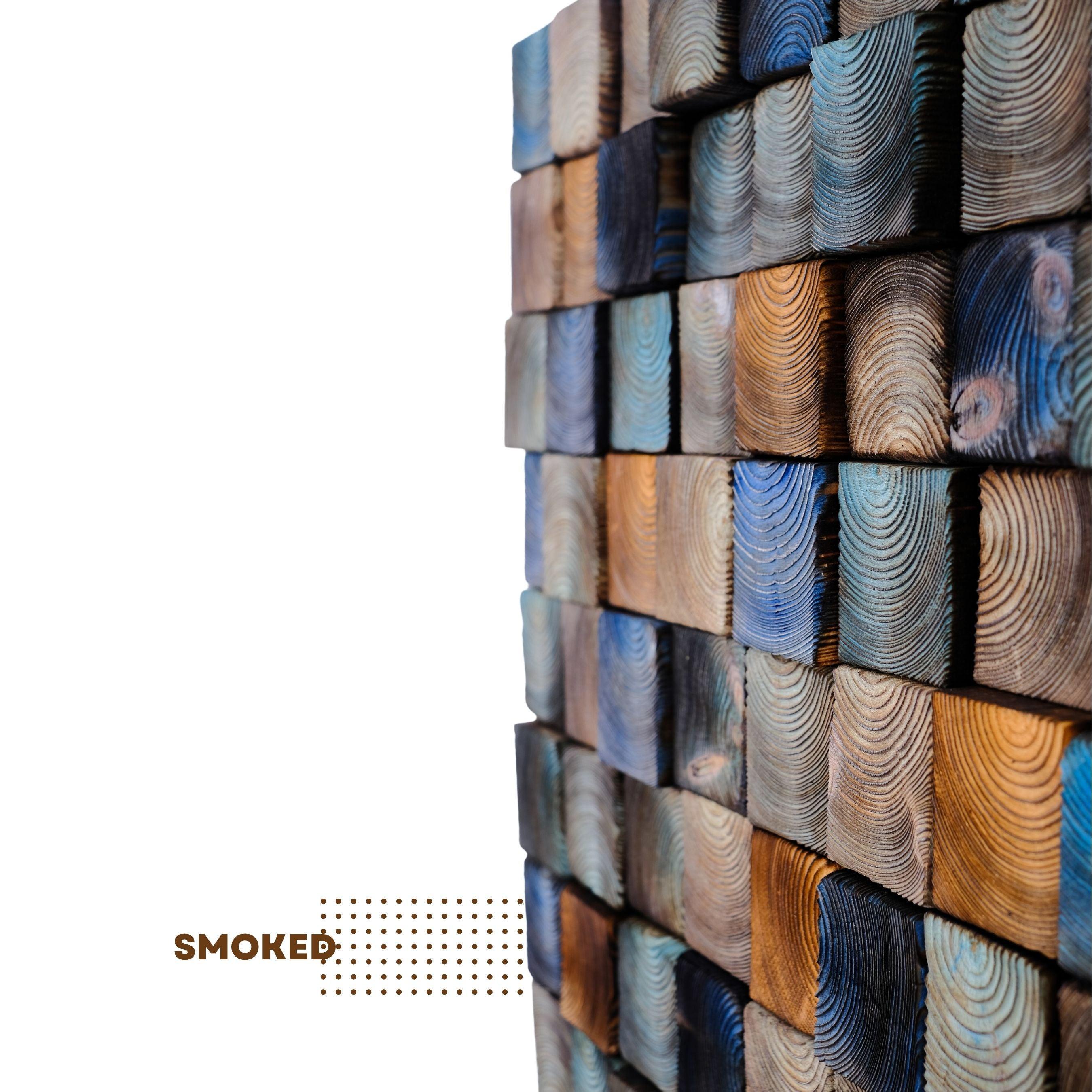 Smoked blue wood wall sculpture by Artdesigna, modern wall art with textured, layered wooden panels for contemporary home decor.