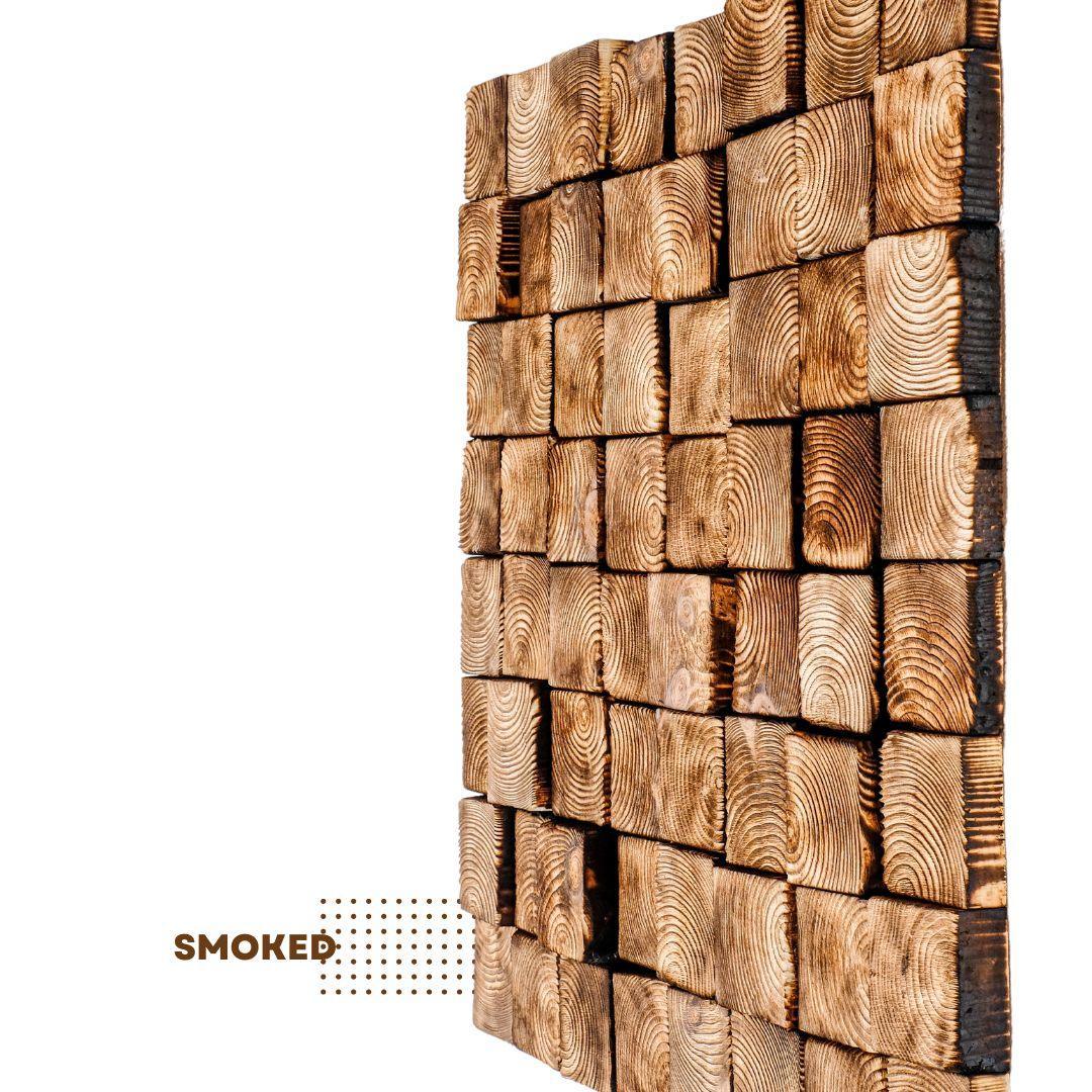 Smoked brown wooden wall sculpture by Artdesigna, modern wood wall art with textured, artistic design for interior decor.