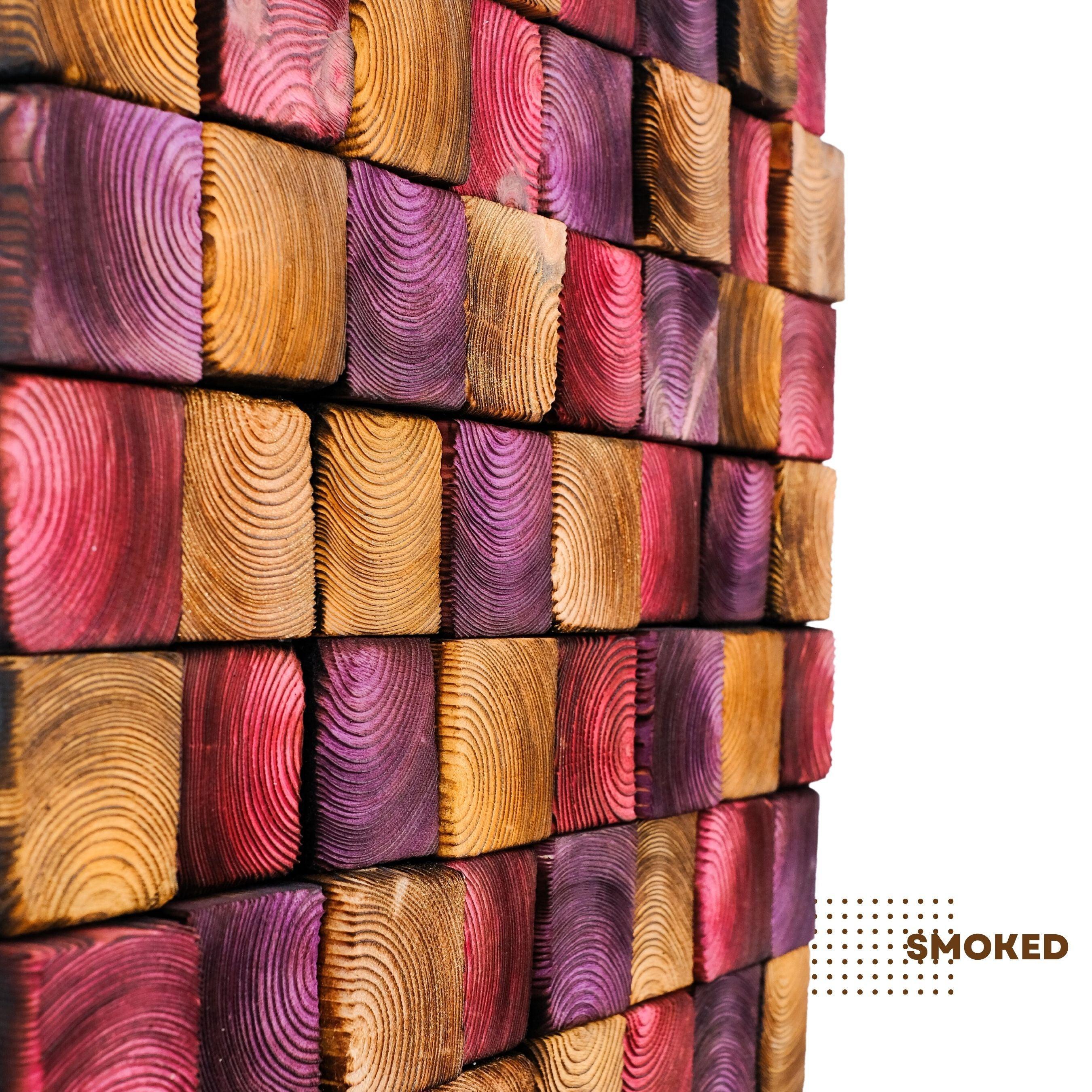 Smoked Pink Wood Wall Sculpture by Artdesigna, modern wood wall art with textured pink and smoky finish for contemporary decor.