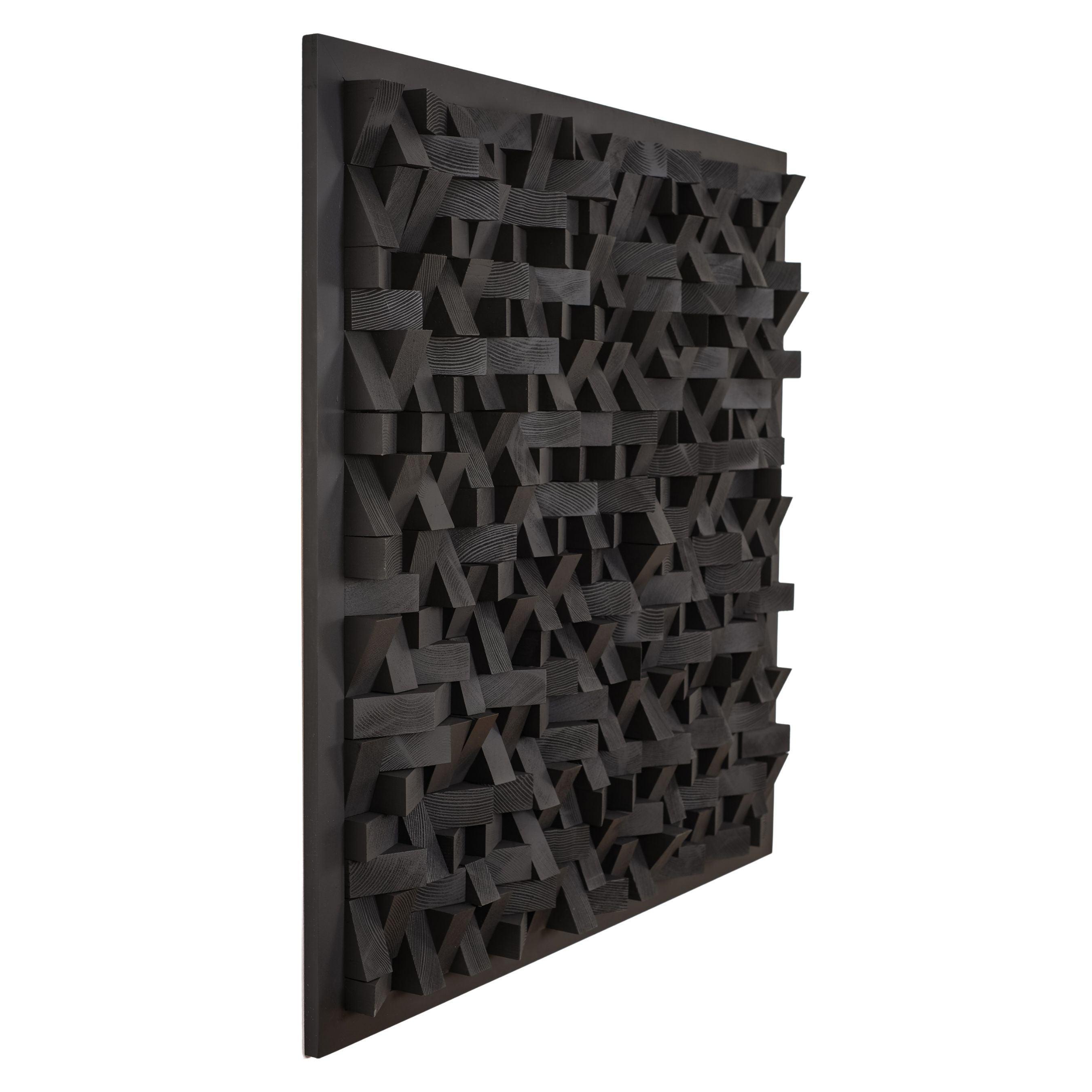 Black Diamond Wood Wall Sculpture by Artdesigna, modern geometric wood wall art design for interior decor.