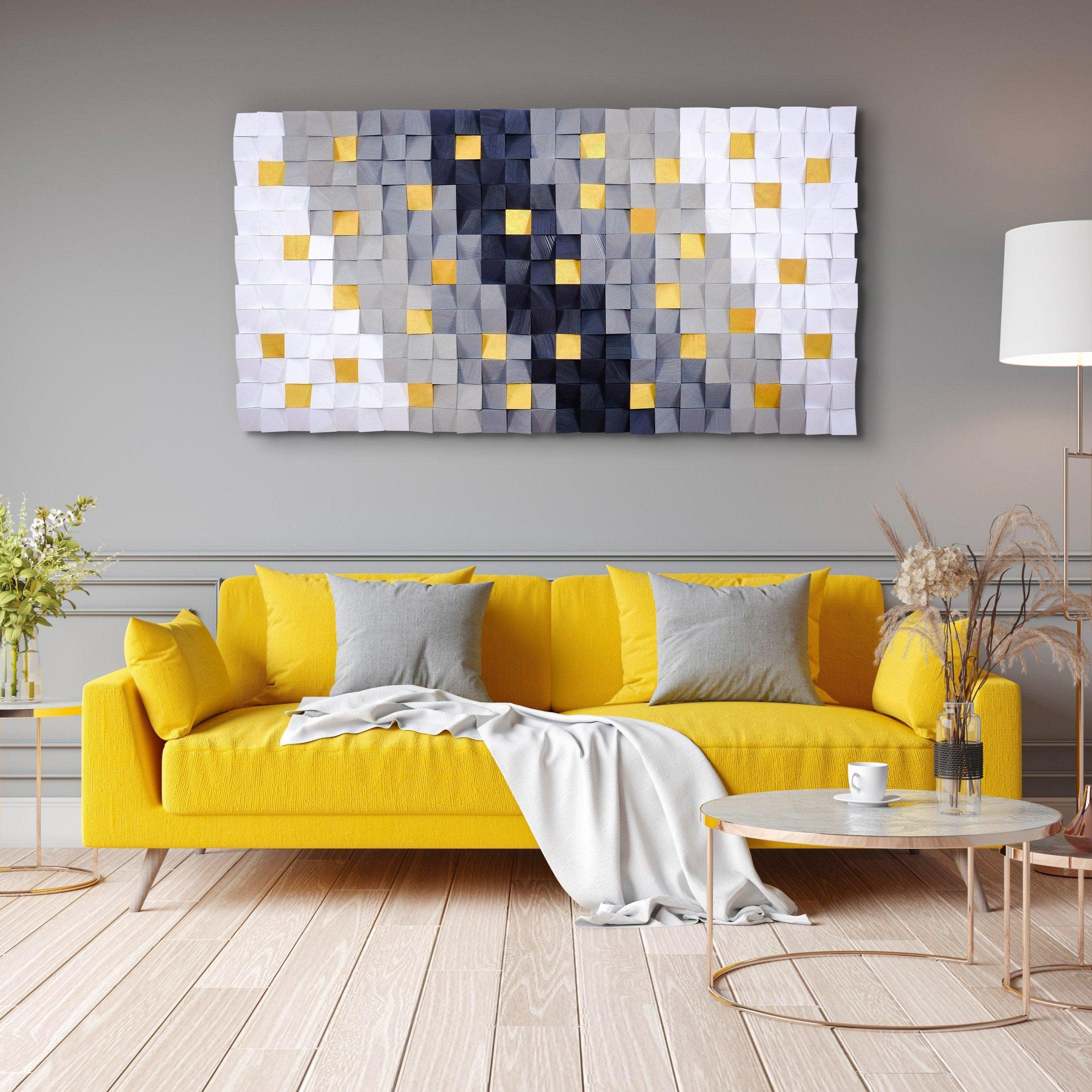 Golden Touchs wood wall sculpture by Artdesigna, featuring intricate carved wooden art with a golden finish for wall decoration.