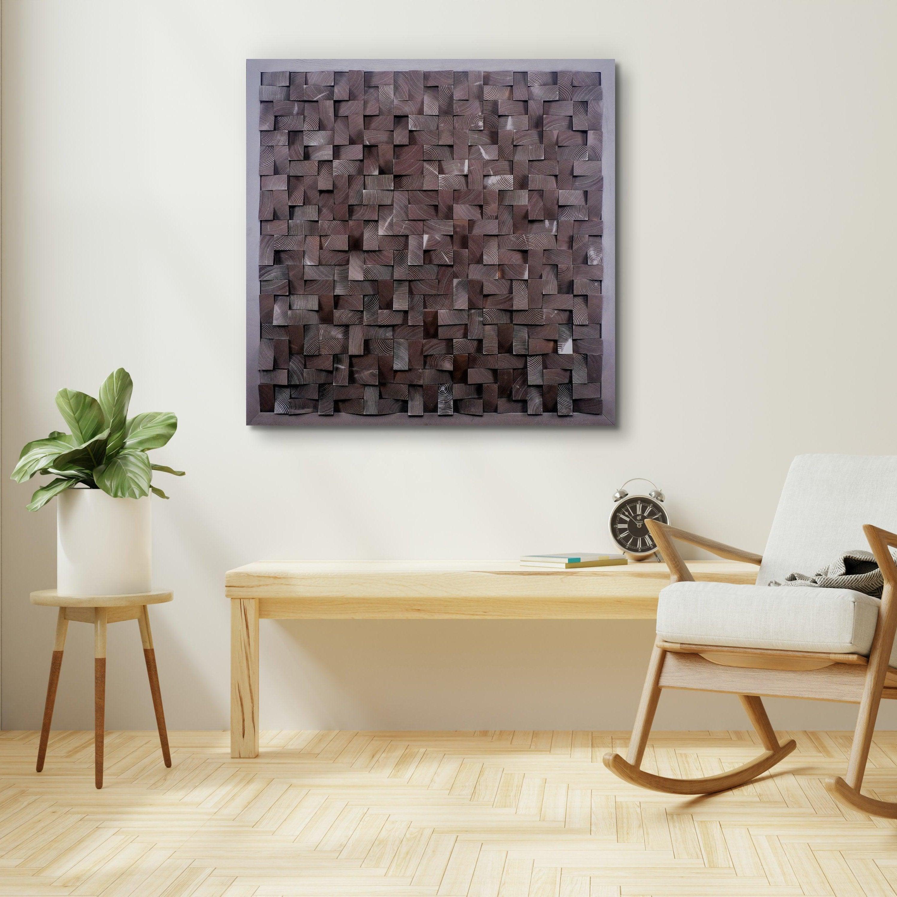 Chocolate diamond wood wall sculpture by Artdesigna, showcasing a modern, textured wood wall art piece with geometric design.