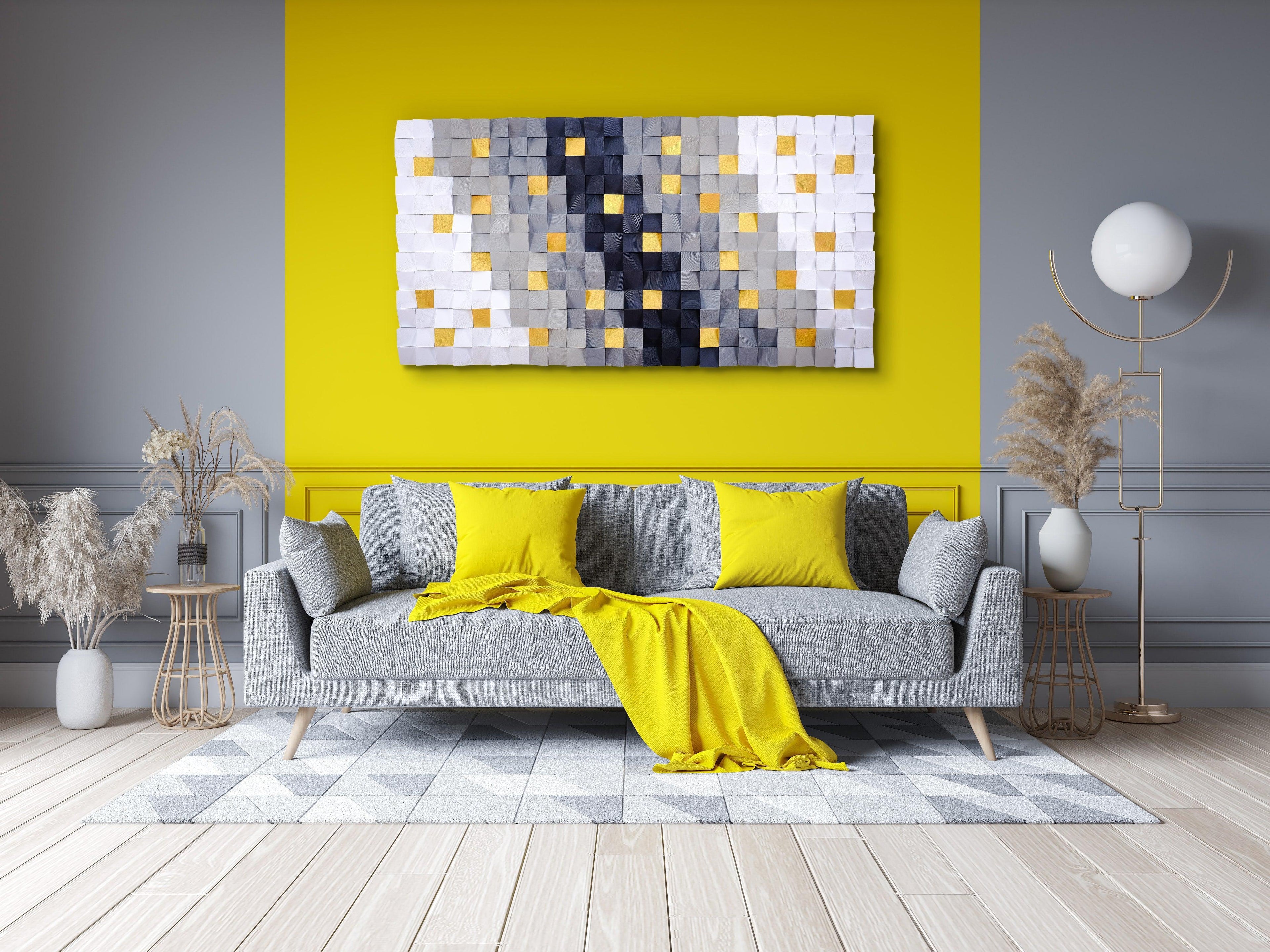 Golden Touchs wood wall sculpture by Artdesigna, featuring intricate carved wooden art with a golden finish for stylish wall decor.