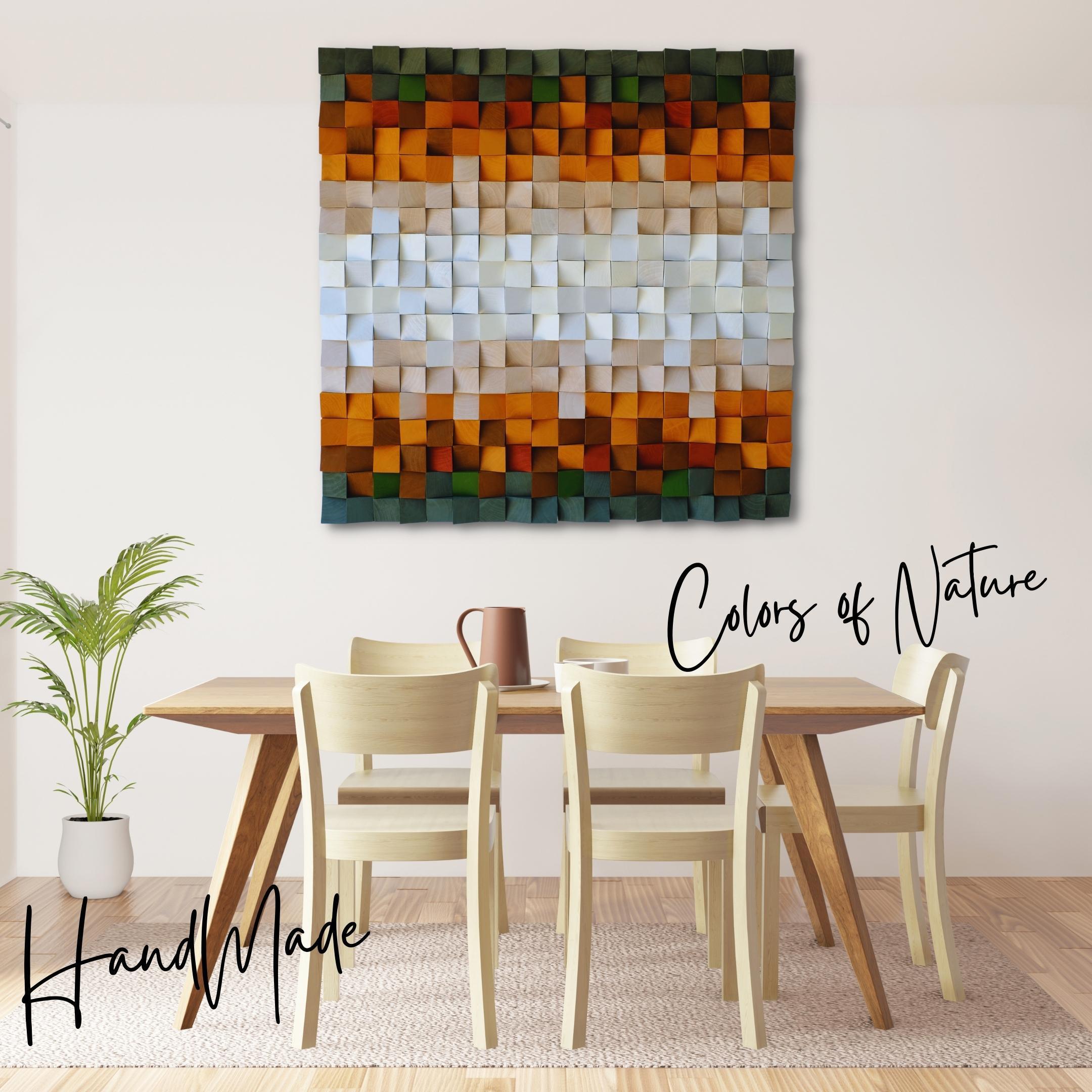 Colors of Nature wood wall sculpture by Artdesigna, abstract wooden wall art with layered natural wood tones and textured design.