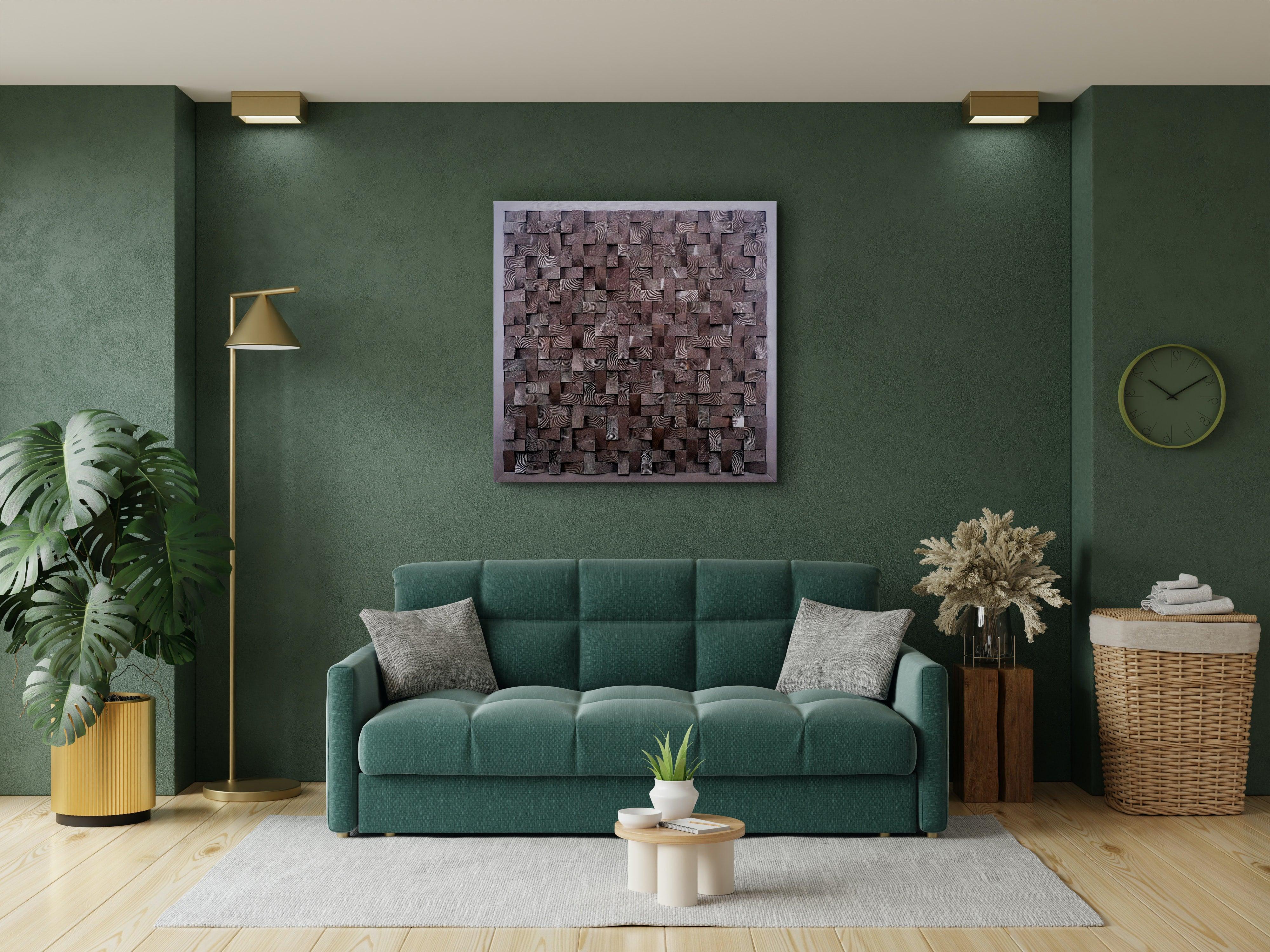 Chocolate diamond wood wall sculpture by Artdesigna featuring intricate carved geometric design on natural wood surface.
