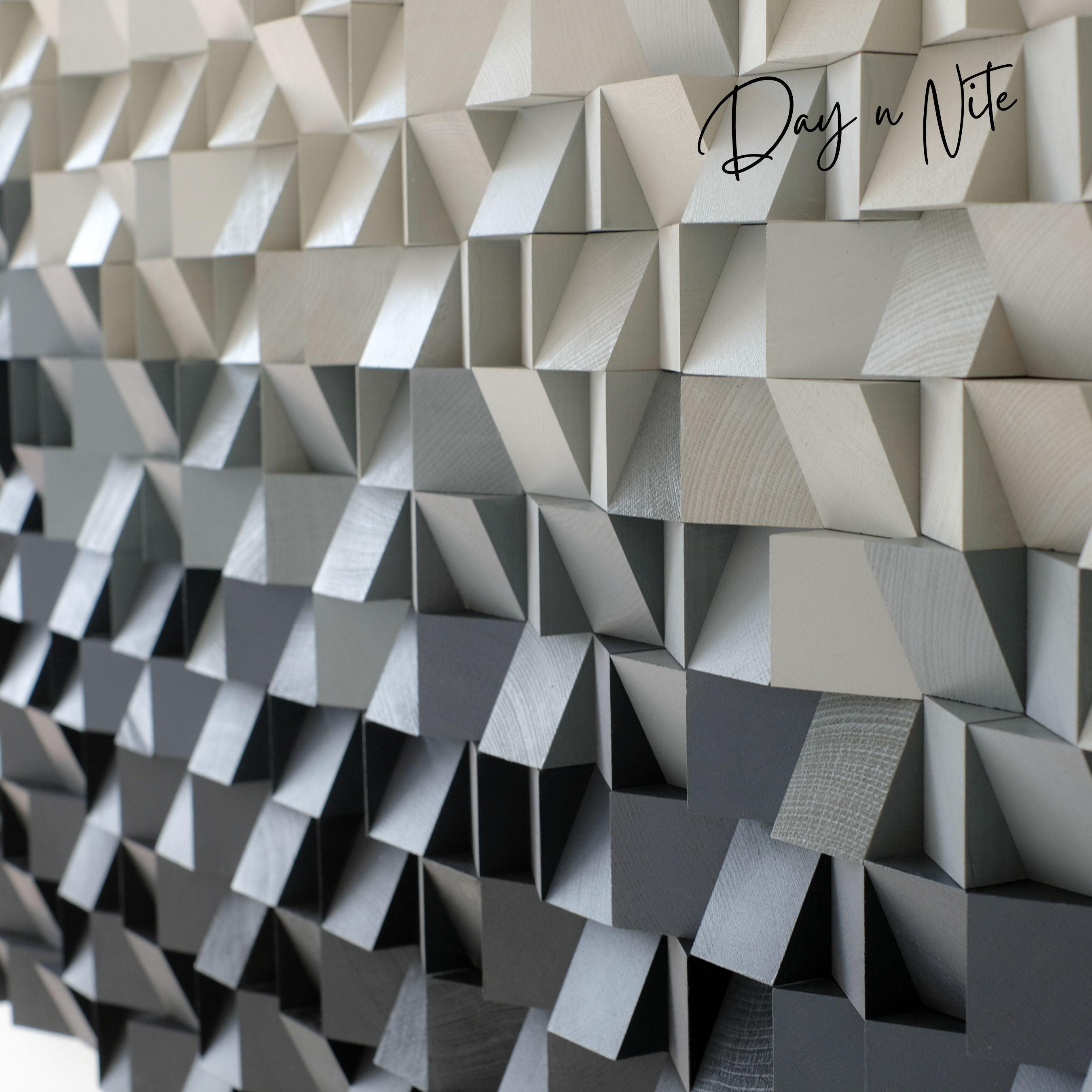 Artdesigna Day n Nite wood wall sculpture featuring intricate carved wood art with a day and night design.