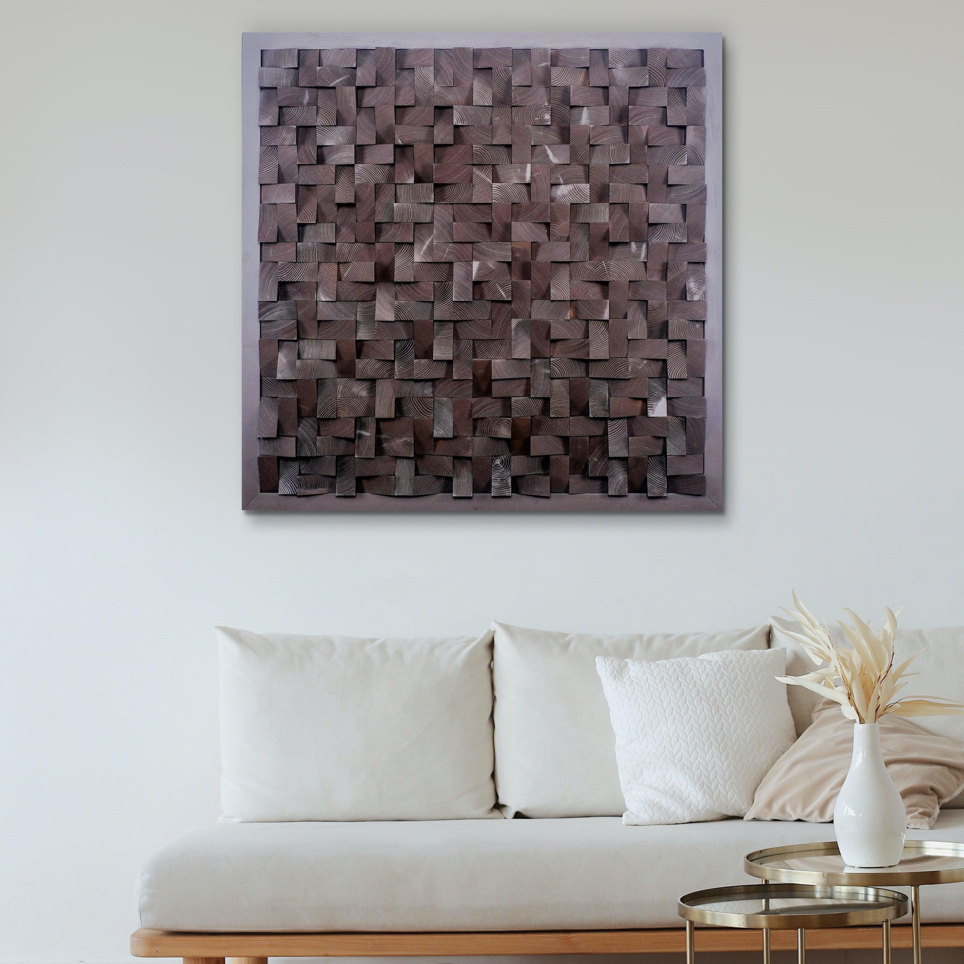 Chocolate diamond wood wall sculpture by Artdesigna featuring geometric abstract wall art in warm wood tones.