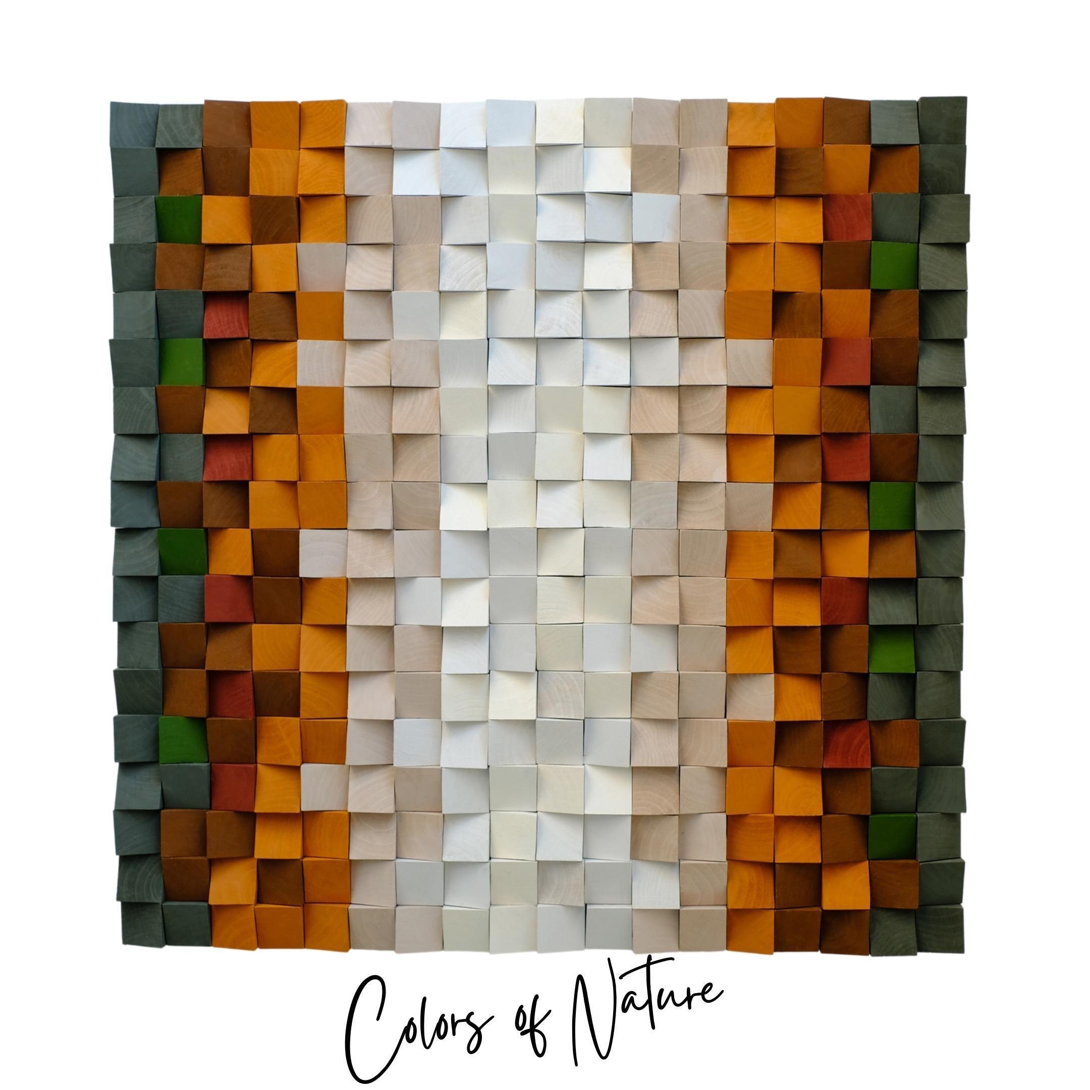 Artdesigna Colors of Nature wood wall sculpture featuring layered wooden art with natural earth tones and textured design.