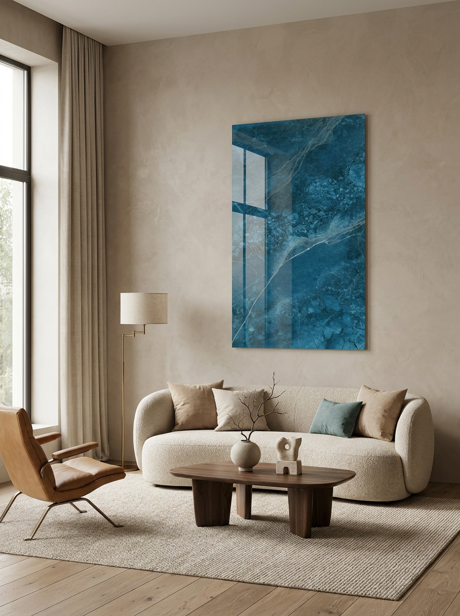 Deep Azure Marble - Glass Wall Art