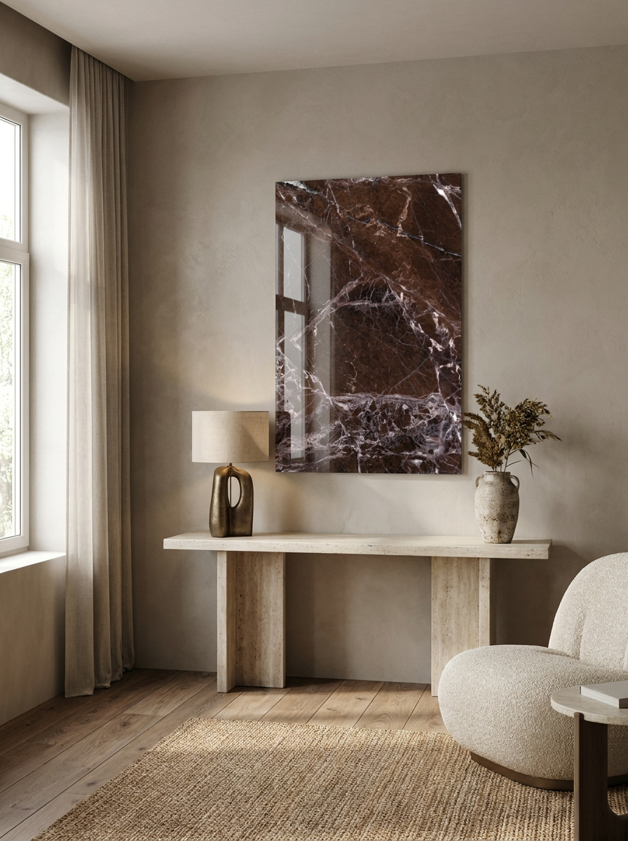Mocha Veins - Glass Wall Art