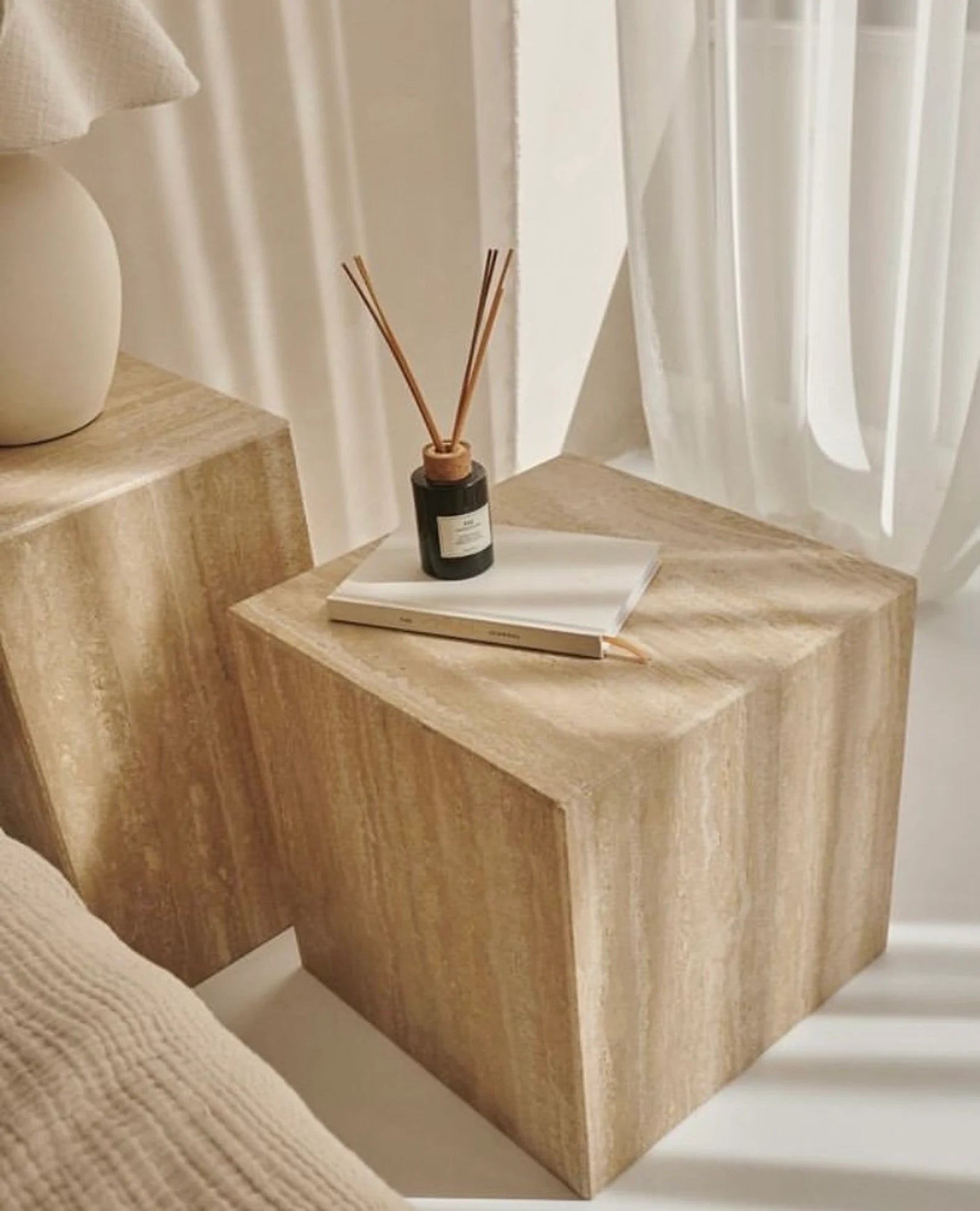 Natural Travertine Cube Side Table