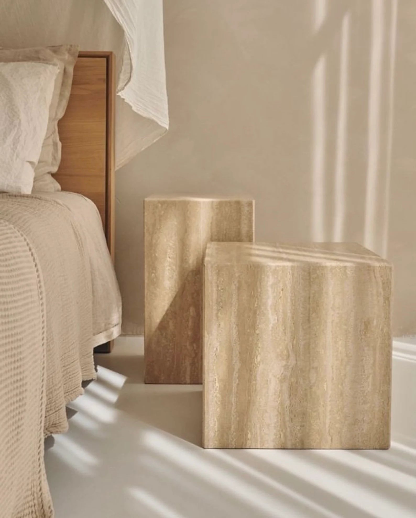 Natural Travertine Cube Side Table