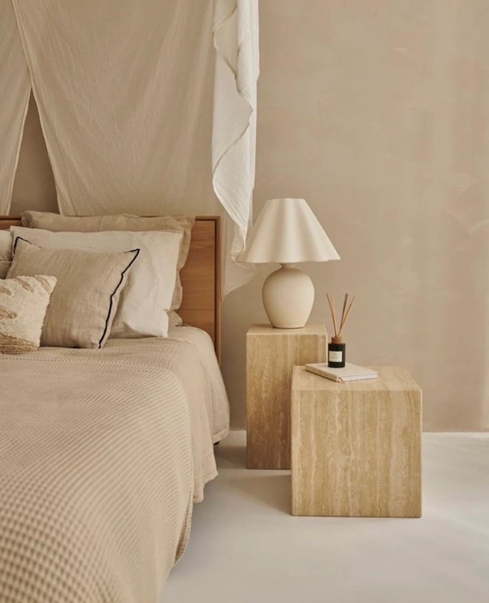 Natural Travertine Cube Side Table